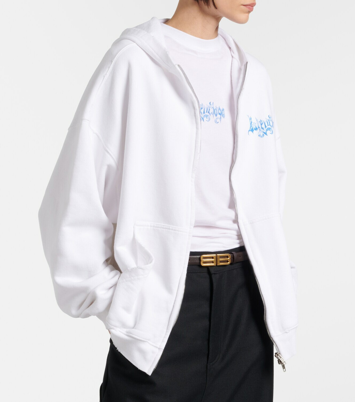 Balenciaga Logo cotton jersey zip-up hoodie