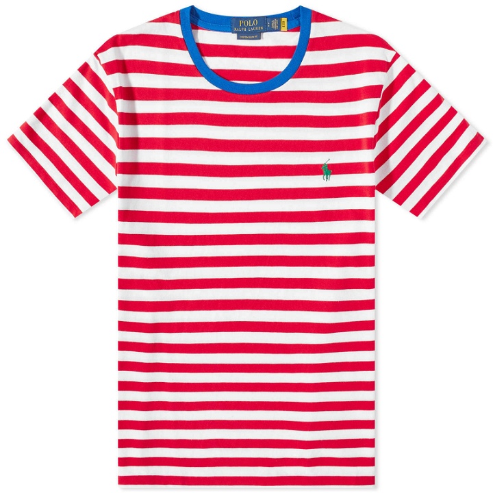 Photo: Polo Ralph Lauren Men's Stripe Custom Fit T-Shirt in Pandora Red/White