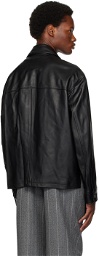 Solid Homme Black Zipped Leather Jacket