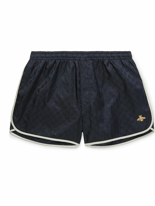 Photo: GUCCI - Short-Length Embroidered Jacquard Swim Shorts - Blue