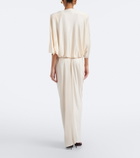 Jacques Wei Floral-appliqué gathered satin maxi dress