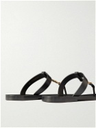 SAINT LAURENT - Cassandre Logo-Embellished Leather Sandals - Black