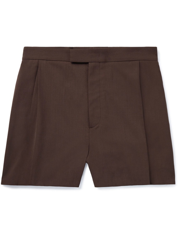 Photo: VALENTINO - Wide-Leg Cotton-Blend Twill Bermuda Shorts - Brown