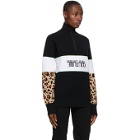 Versace Jeans Couture Black Leopard Sleeves Half-Zip Turtleneck