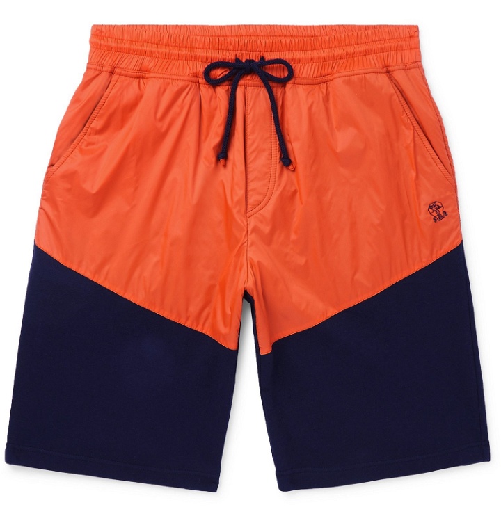 Photo: Brunello Cucinelli - Colour-Block Nylon and Mélange Cotton-Blend Jersey Drawstring Shorts - Orange