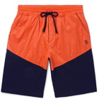 Brunello Cucinelli - Colour-Block Nylon and Mélange Cotton-Blend Jersey Drawstring Shorts - Orange