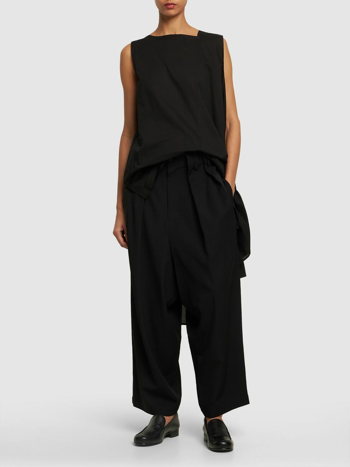 YOHJI YAMAMOTO - Gathered Wool Gabardine Wide Pants Yohji Yamamoto