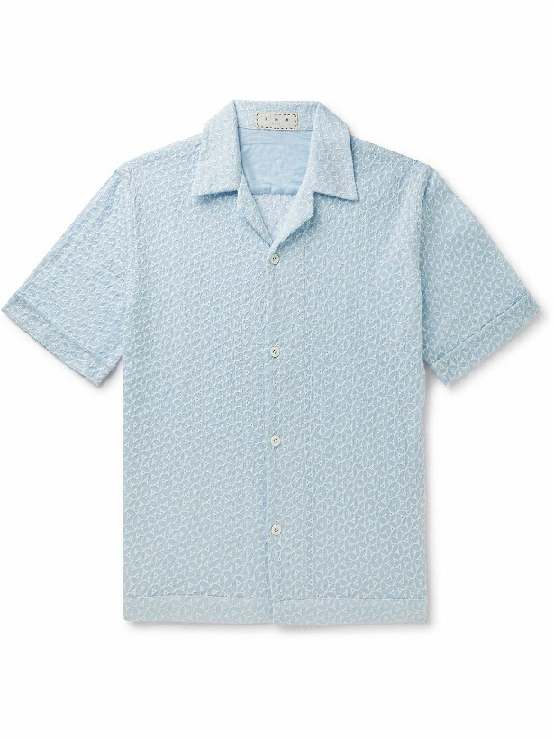 Photo: SMR Days - Bakoven Camp-Collar Embroidered Cotton-Voile Shirt - Blue