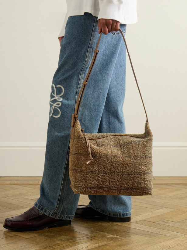 Photo: LOEWE - Cubi Leather-Trimmed Checked Brushed-Suede Messenger Bag