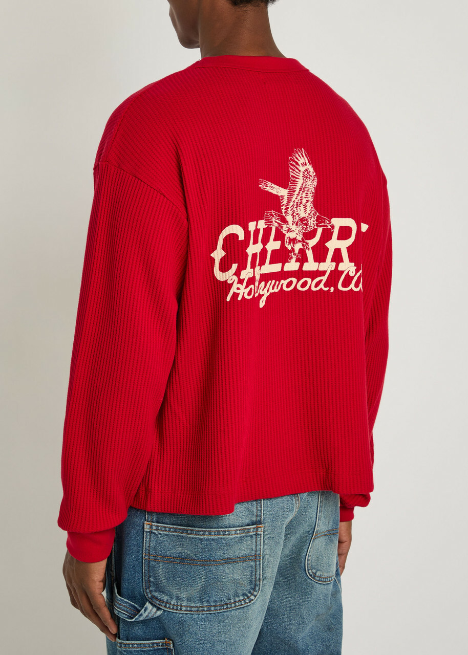 Cherry Los Angeles Hollywood Thermal Logo-print Waffle T-shirt Red