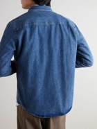 AMI PARIS - ADC Button-Down Collar Logo-Embroidered Denim Shirt - Blue