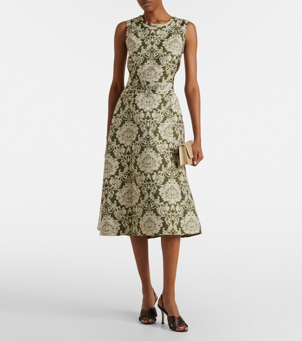 'S Max Mara Embellished cotton-blend jacquard midi dress