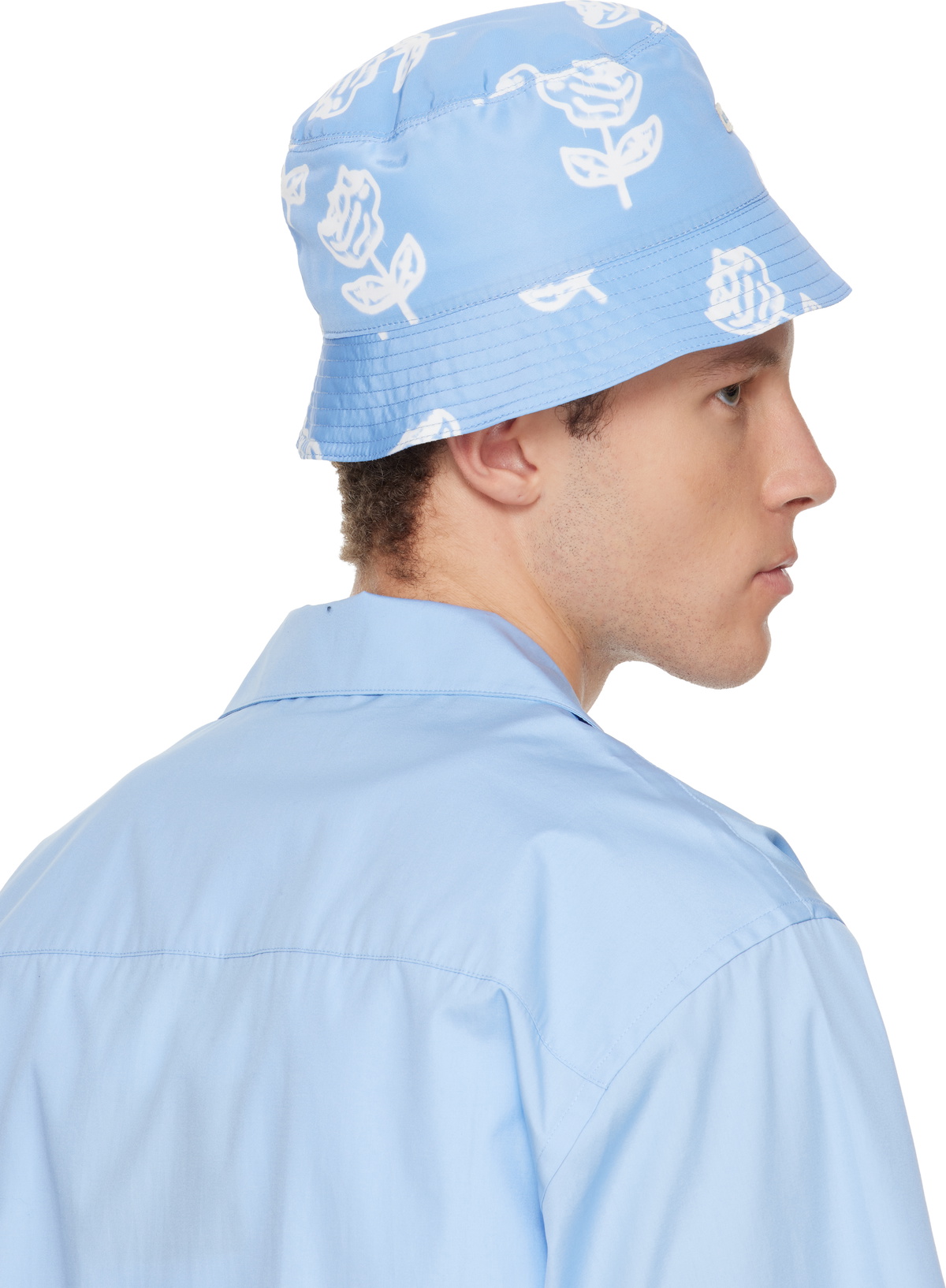 Marni Blue Sprayed Roses Print Taffeta Bucket Hat