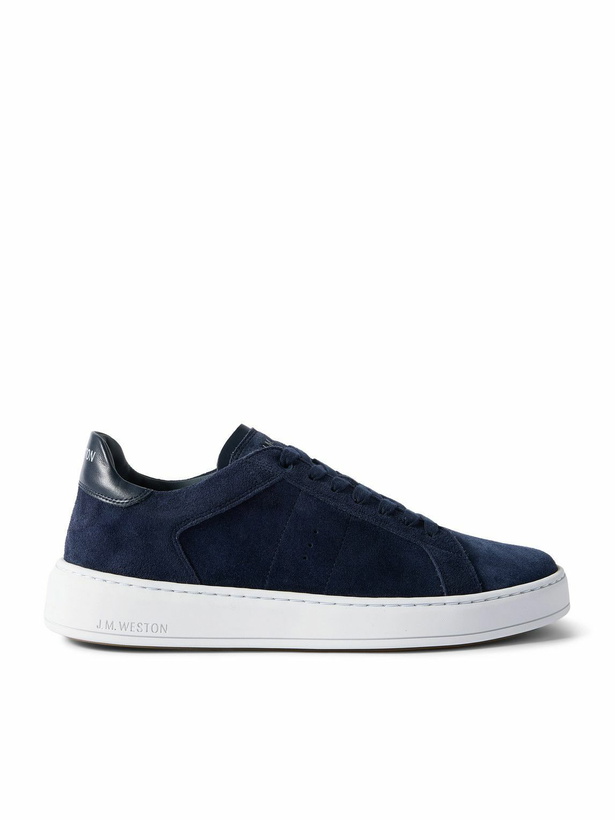Photo: J.M. Weston - On Time Leather-Trimmed Suede Sneakers - Blue