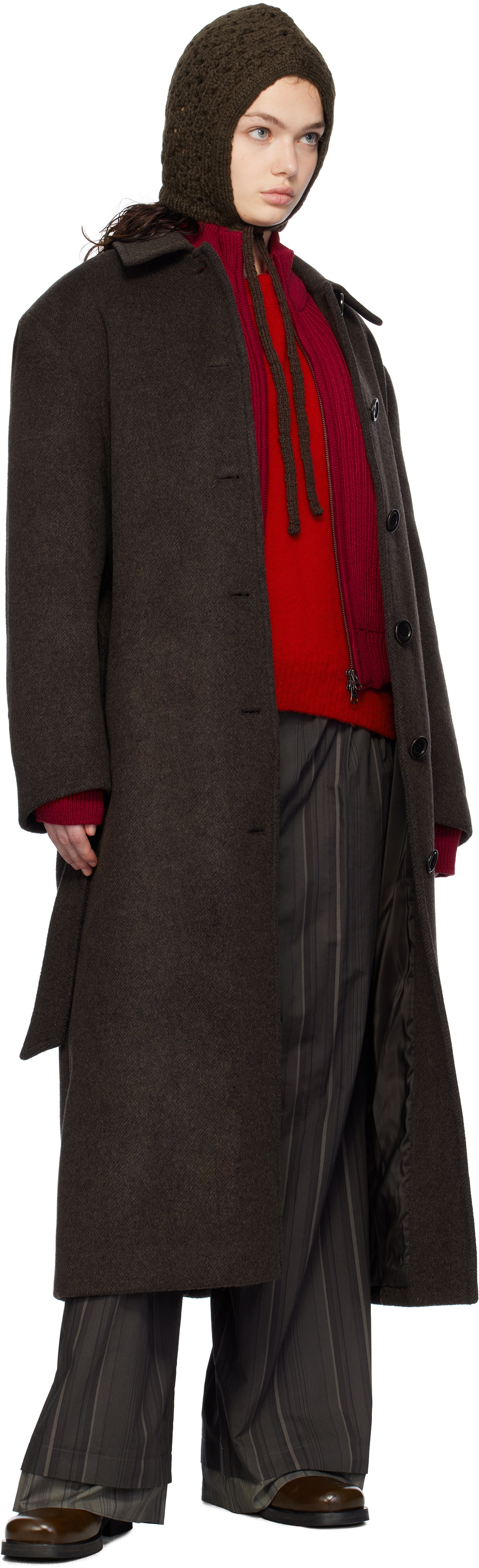 AMOMENTO Brown Single-Breasted Maxi Long Coat AMOMENTO