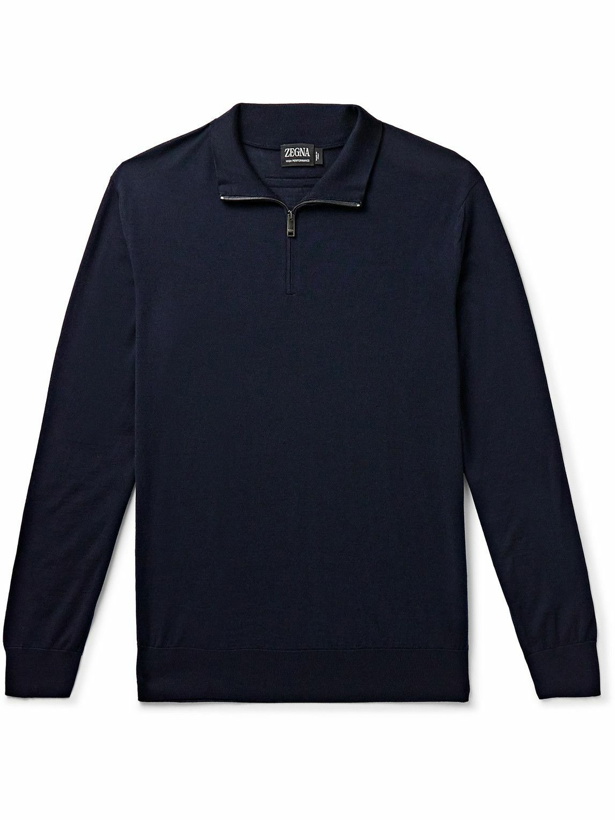 Photo: Zegna - Slim-Fit Wool Half-Zip Sweater - Blue