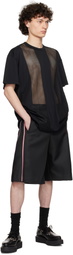 Comme des Garçons Homme Plus Black Polyester Piqué x Mesh T-shirt