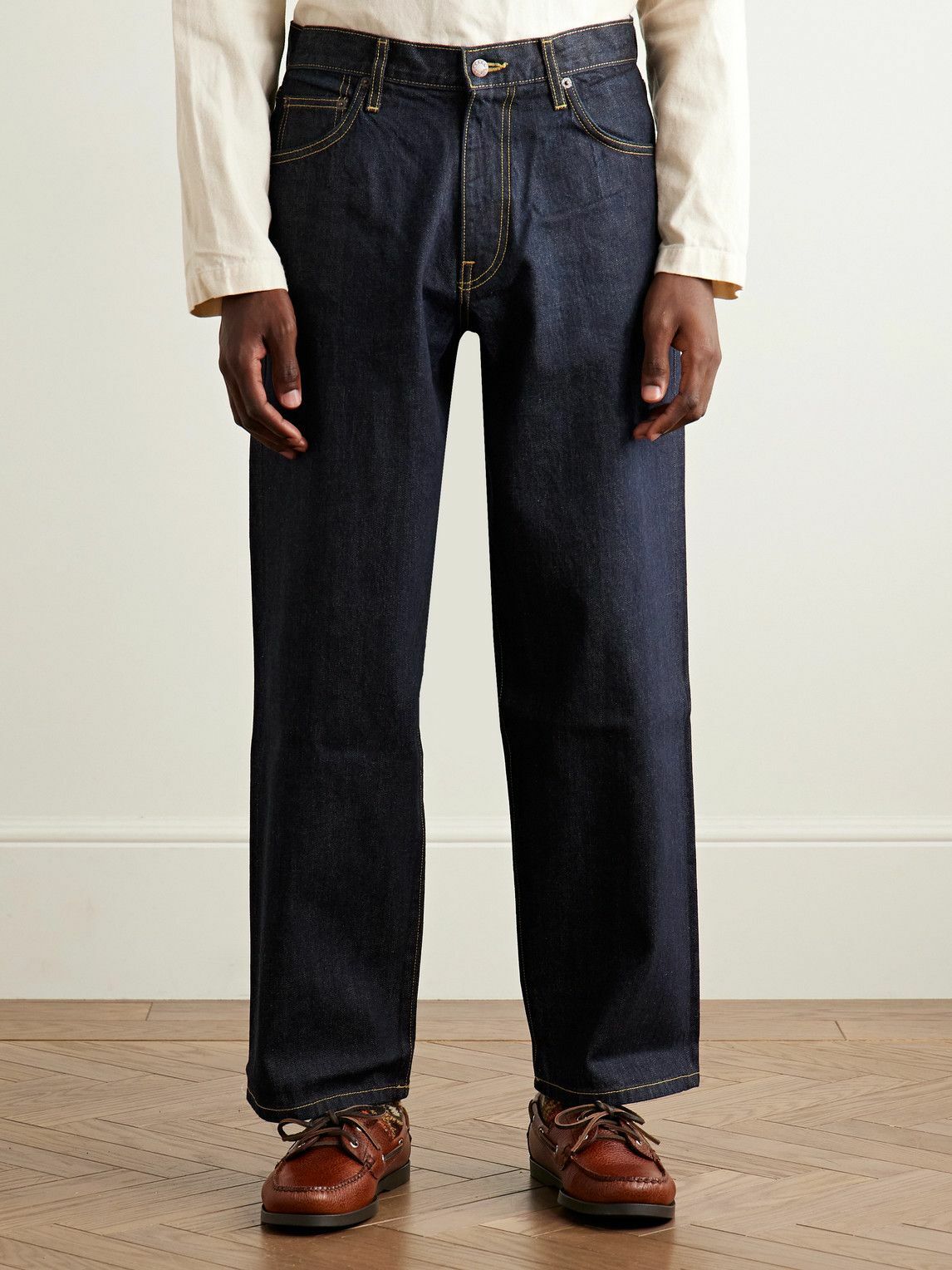 Noah - Stovepipe Wide-Leg Selvedge Jeans - Blue