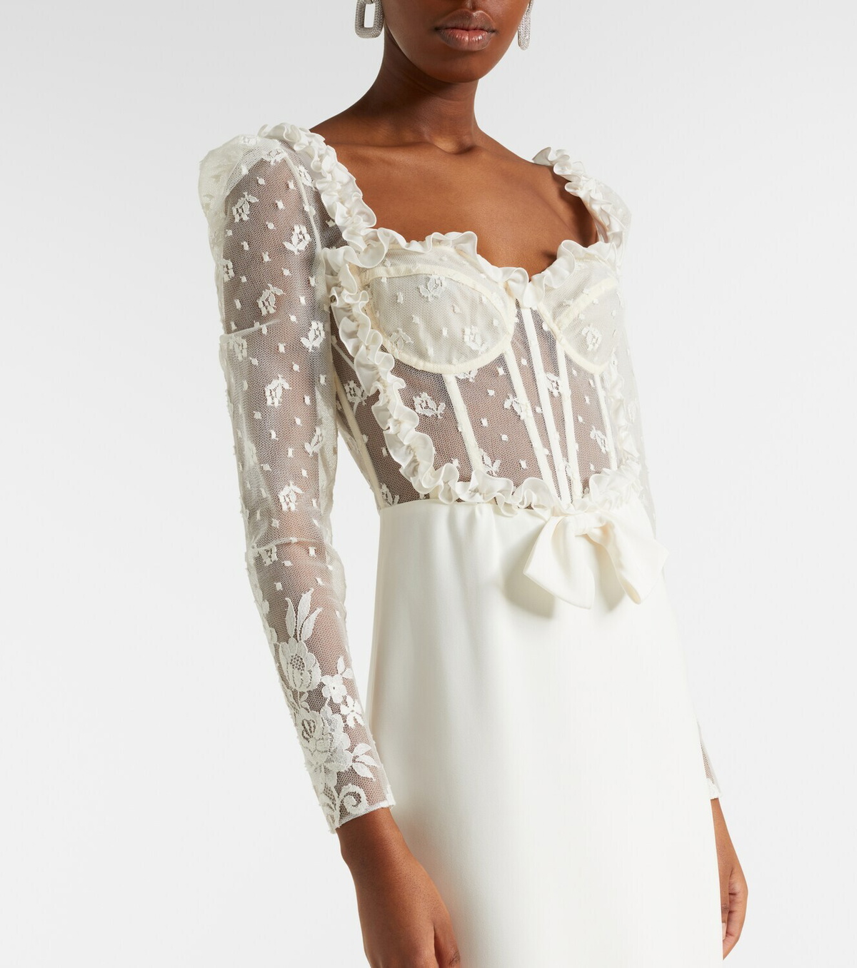 Alessandra Rich Bow-detail lace-trimmed cady gown