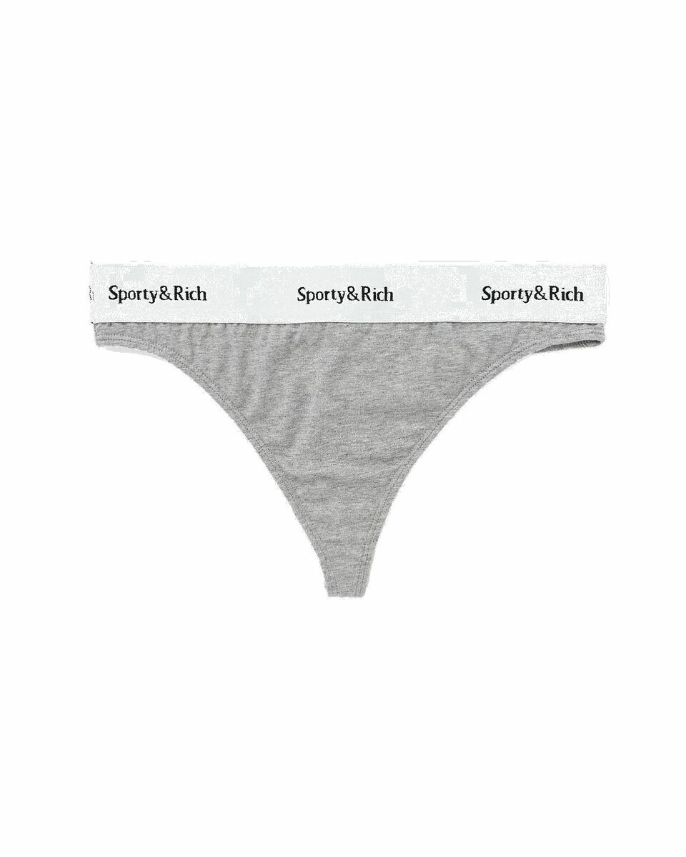 Photo: Sporty & Rich Serif Logo Thong Grey - Womens - Panties