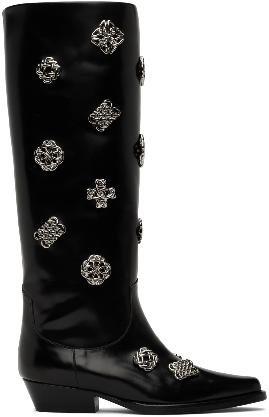 Toga Pulla SSENSE Exclusive Black Leather Embellished Tall Boots