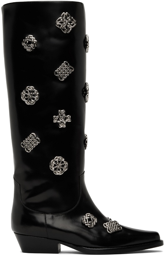 Photo: Toga Pulla SSENSE Exclusive Black Leather Embellished Tall Boots