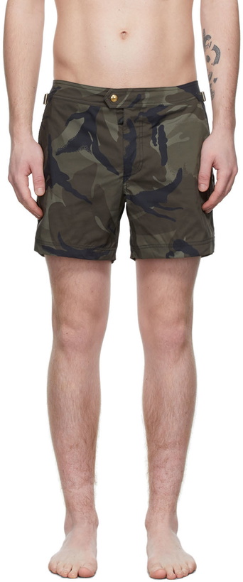 Photo: TOM FORD Green Camo Micro Compact Swim Shorts