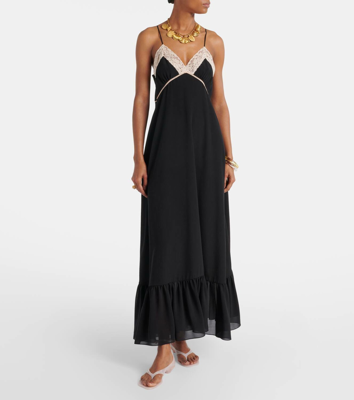 Chlo Lace-trimmed silk chiffon midi dress Chloe