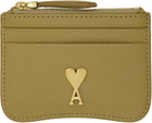 AMI Paris Khaki Leather Zipped Card Holder