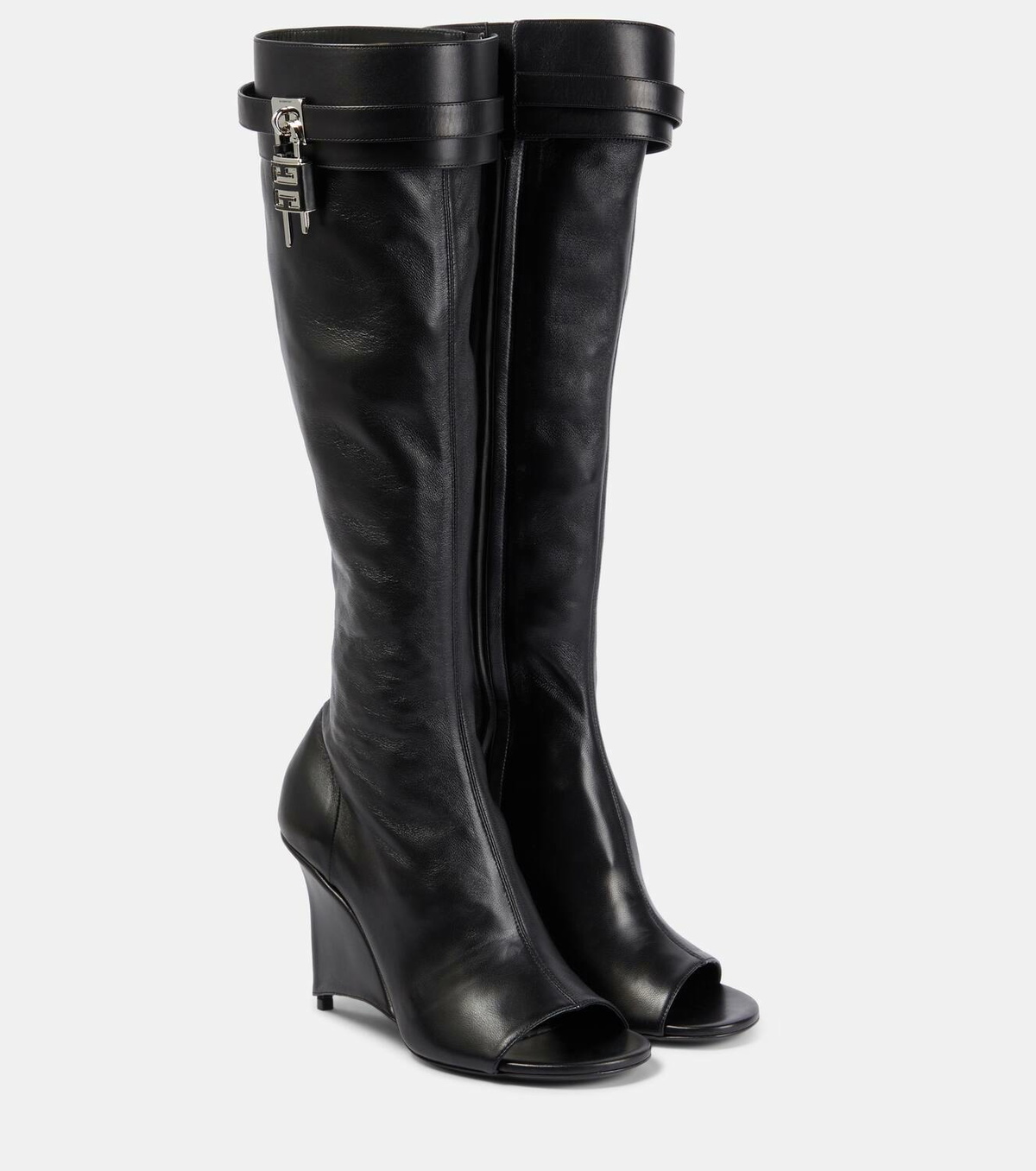 【関税＆送料込み】Givenchy Shark Lock Leather High Boots S Shark Lock boots wide fit in leather in - black black
