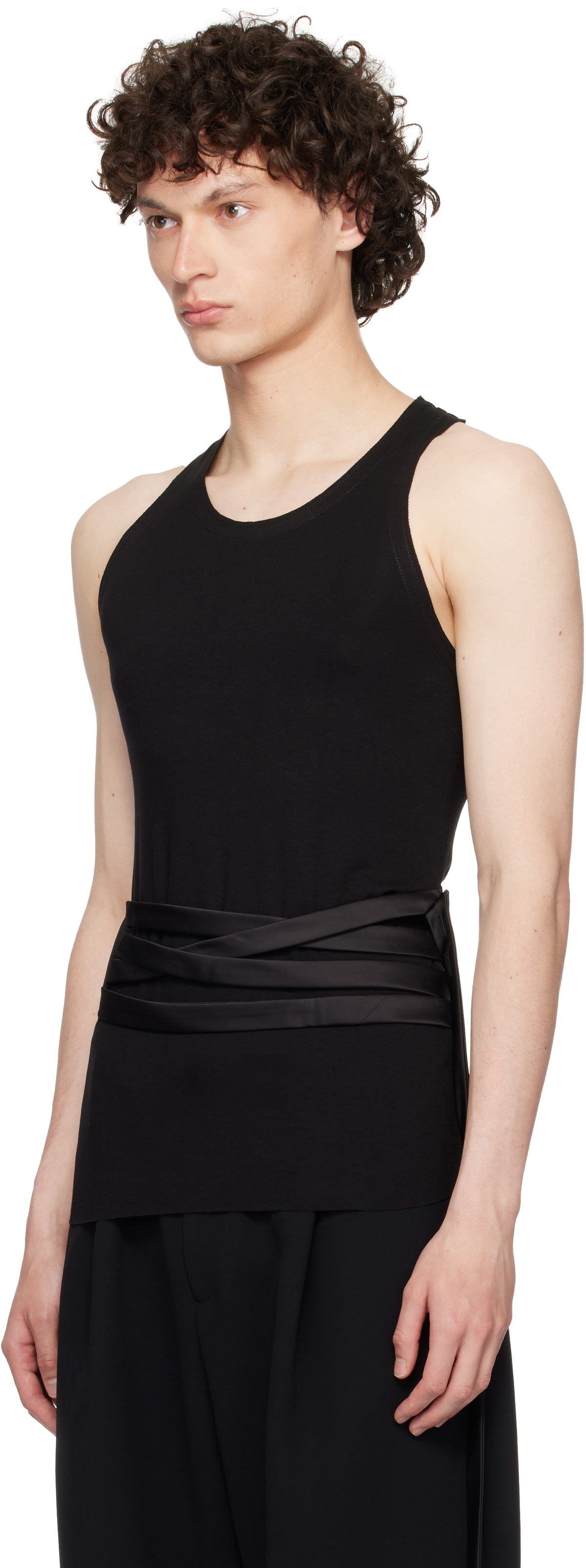 AARON ESH Black Satin Tie Jersey Tank Top