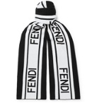 Fendi - Striped Logo-Intarsia Cotton and Wool-Blend Scarf - Black