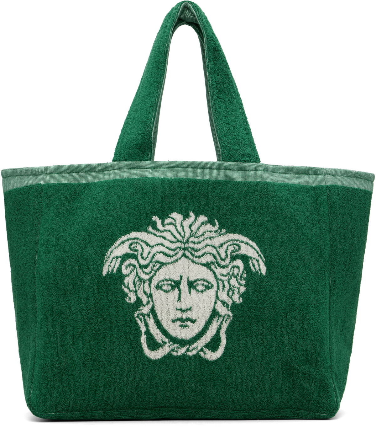 Versace Green Cotton-Terry Jacquard Tote