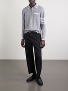 Thom Browne - Striped Linen and Cotton-Blend Polo Sweater - Gray