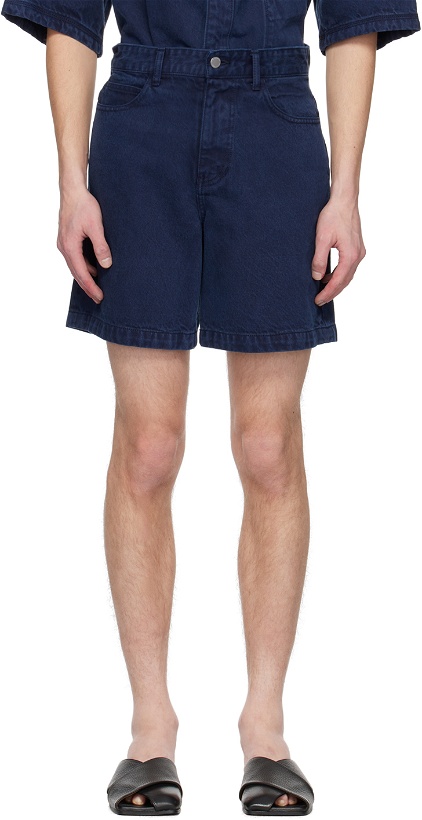 Photo: Solid Homme Navy Faded Denim Shorts