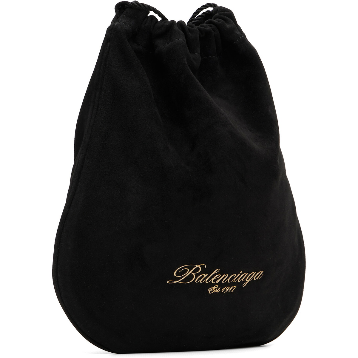 Balenciaga Black Drawstring Waxed Suede Pouch