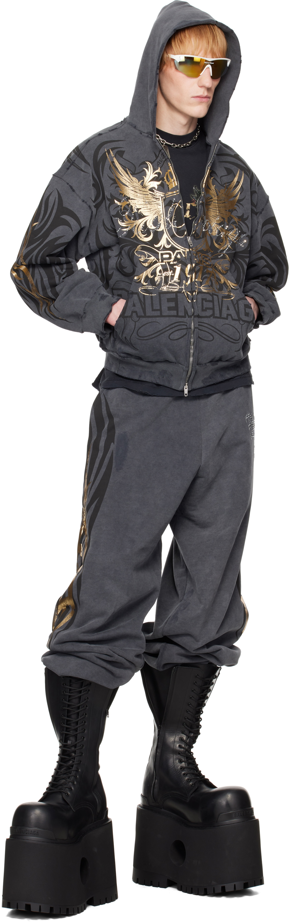 Balenciaga Gray Tacky Gold Zip-Up Hoodie Balenciaga Balenciaga Gray Tacky Gold Zip-Up Hoodie Balenciaga