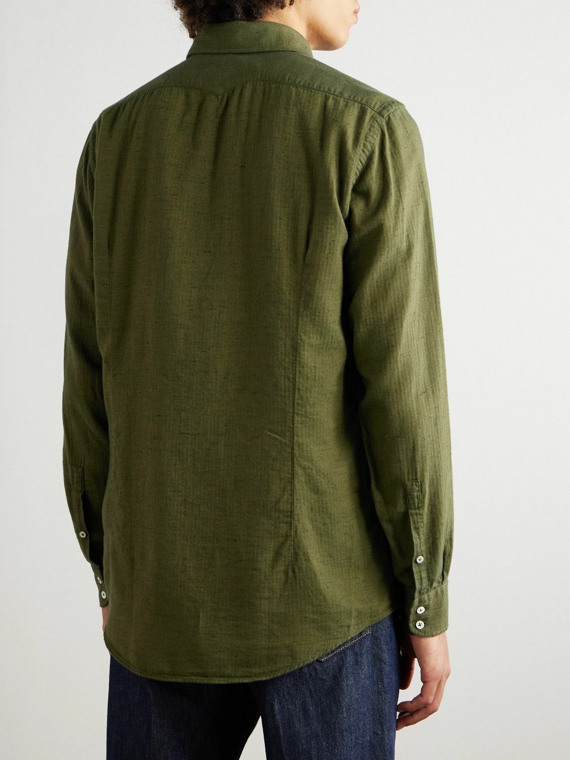 Massimo Alba - Canary Herringbone Cotton-Blend Flannel Shirt - Green