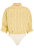 Staud Traverse Striped Stretch-cotton Poplin Shirt Bodysuit Yellow