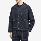 Uniform Bridge Men's Stripe Denim Pocket Cardigan Jacket in Blue