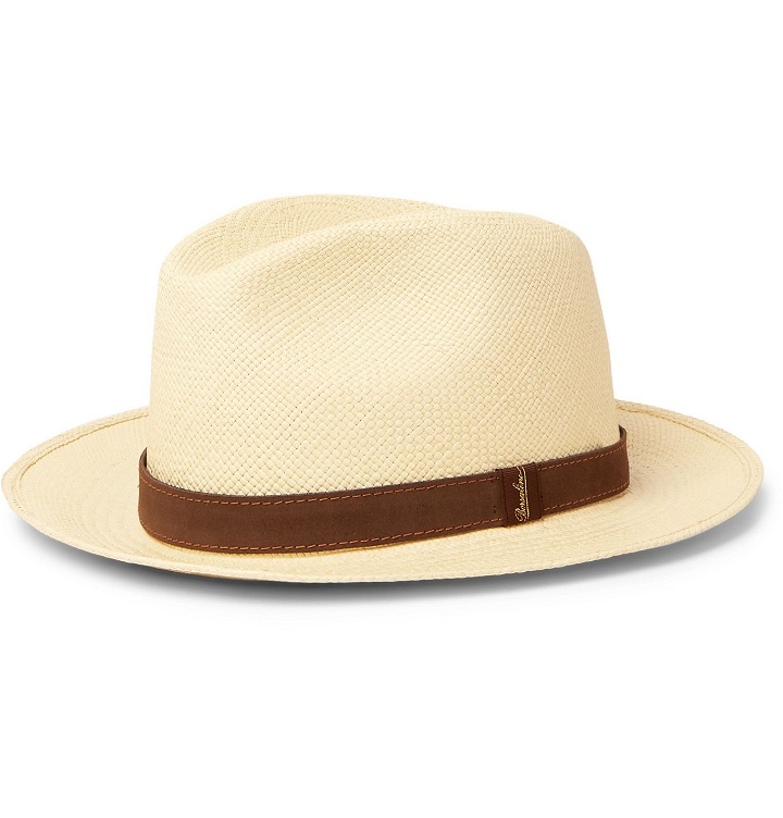 Photo: Borsalino - Country Suede-Trimmed Straw Panama Hat - Brown
