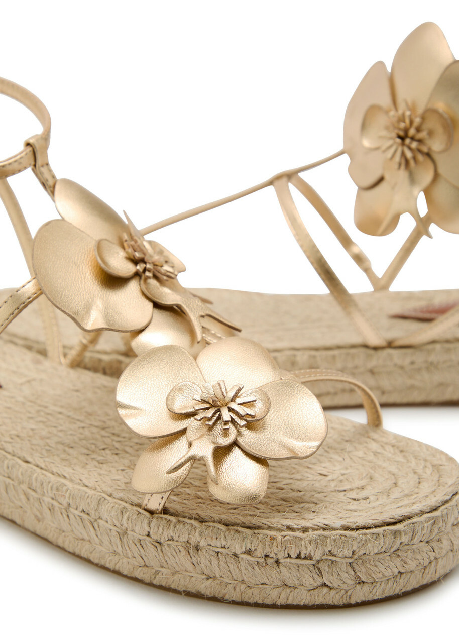Zimmermann Orchid Metallic Leather Espadrille Sandals Gold
