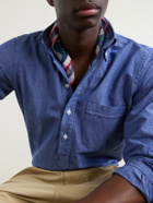 Drake's - Button-Down Collar Cotton and Linen-Blend Polo Shirt - Blue