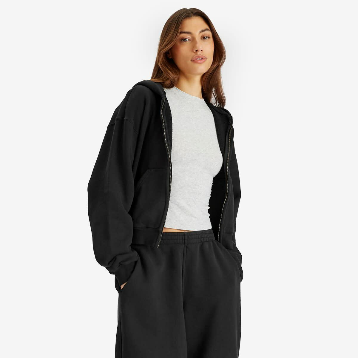 SKIMS Women's Vintage Fleece Zip-Up Hoodie in Washed Onyx SKIMS