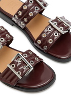 Ganni Feminine Buckle Faux Leather Sliders Burgundy