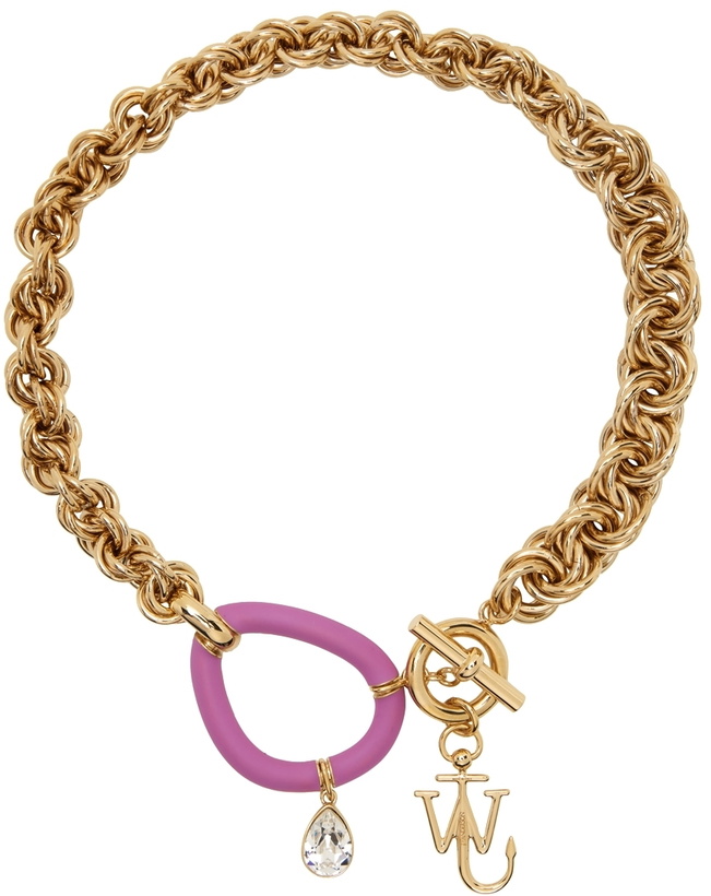 Photo: JW Anderson Gold & Pink Oversized Chain Choker Necklace