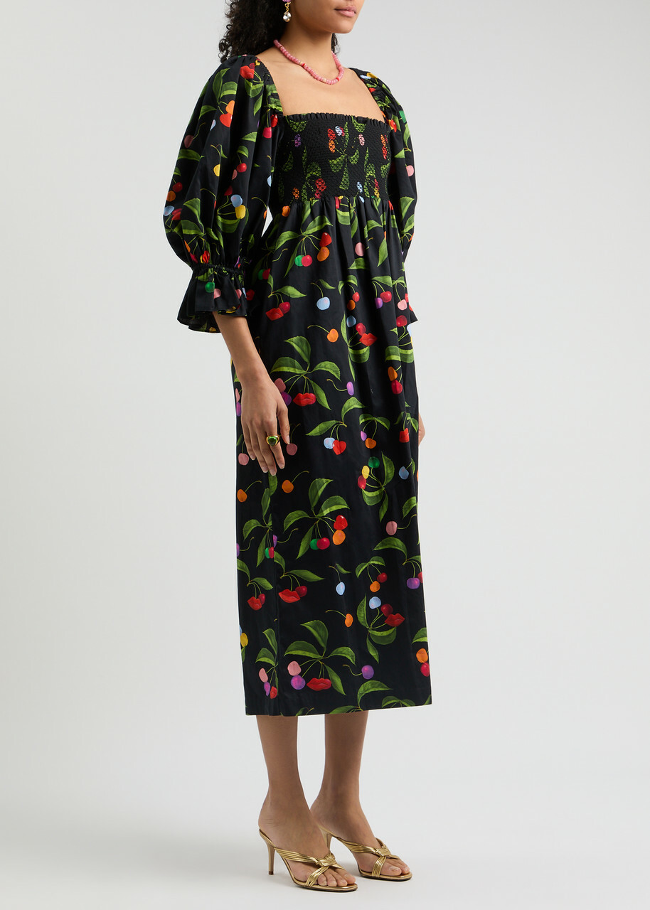 Borgo DE Nor Viona Printed Cotton Midi Dress Black