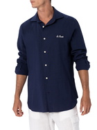 MC2 Saint Barth Man Seersucker Blue Cotton Shirt Pamplona