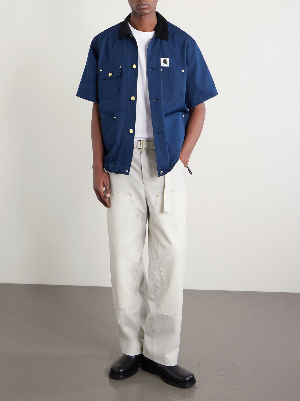 Sacai - Carhartt WIP Logo-Appliquéd Corduroy-Trimmed Cotton-Canvas Shirt - Blue