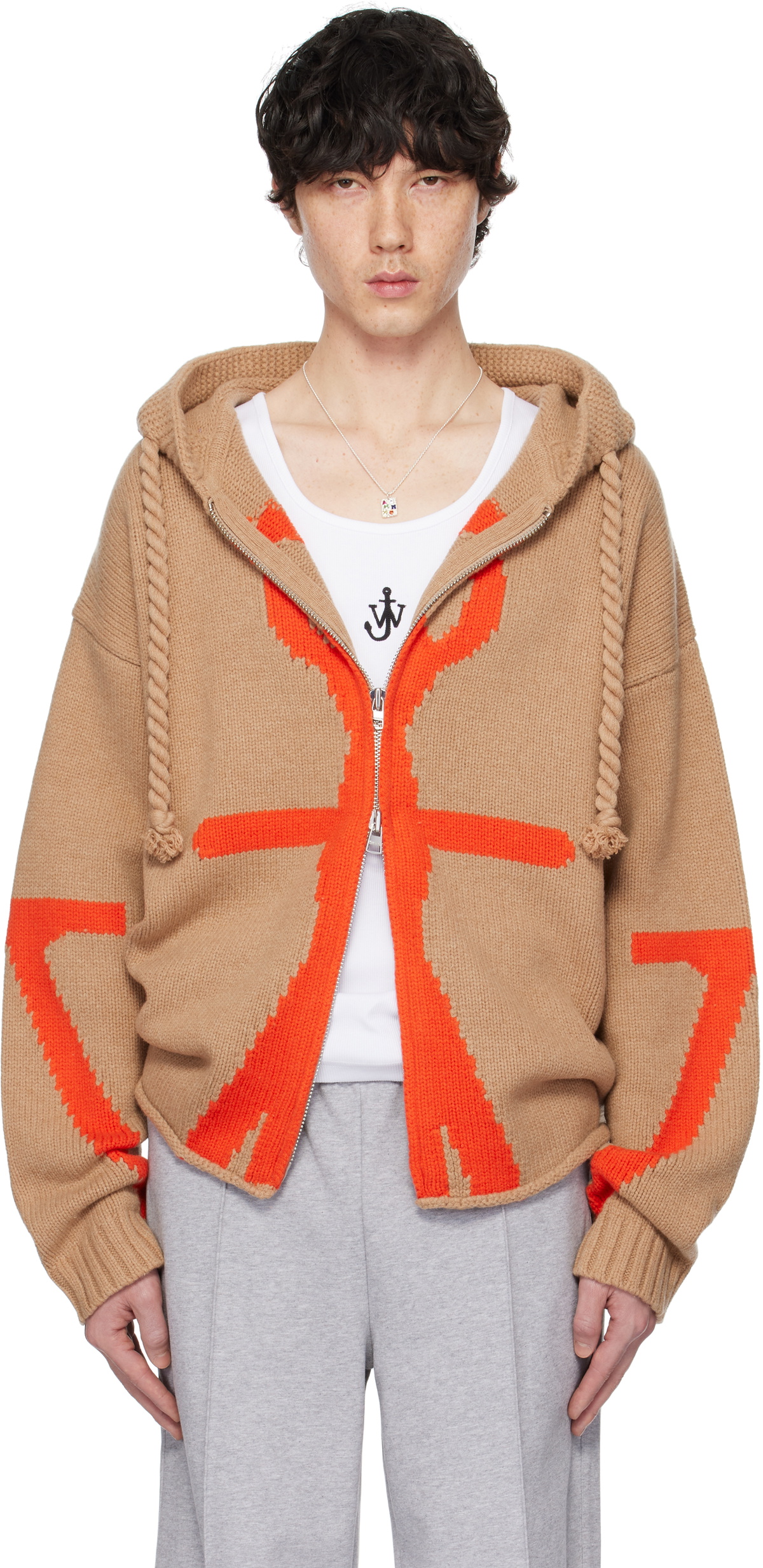 JW Anderson Tan & Orange Anchor Logo Hoodie